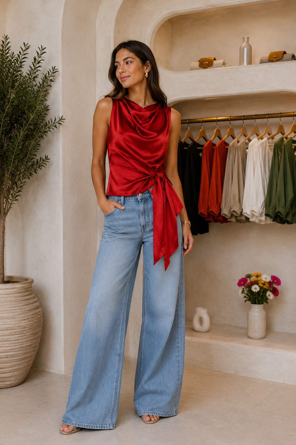 Élise Satin Top Red