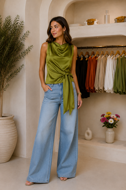 Élise Olive Satin Top