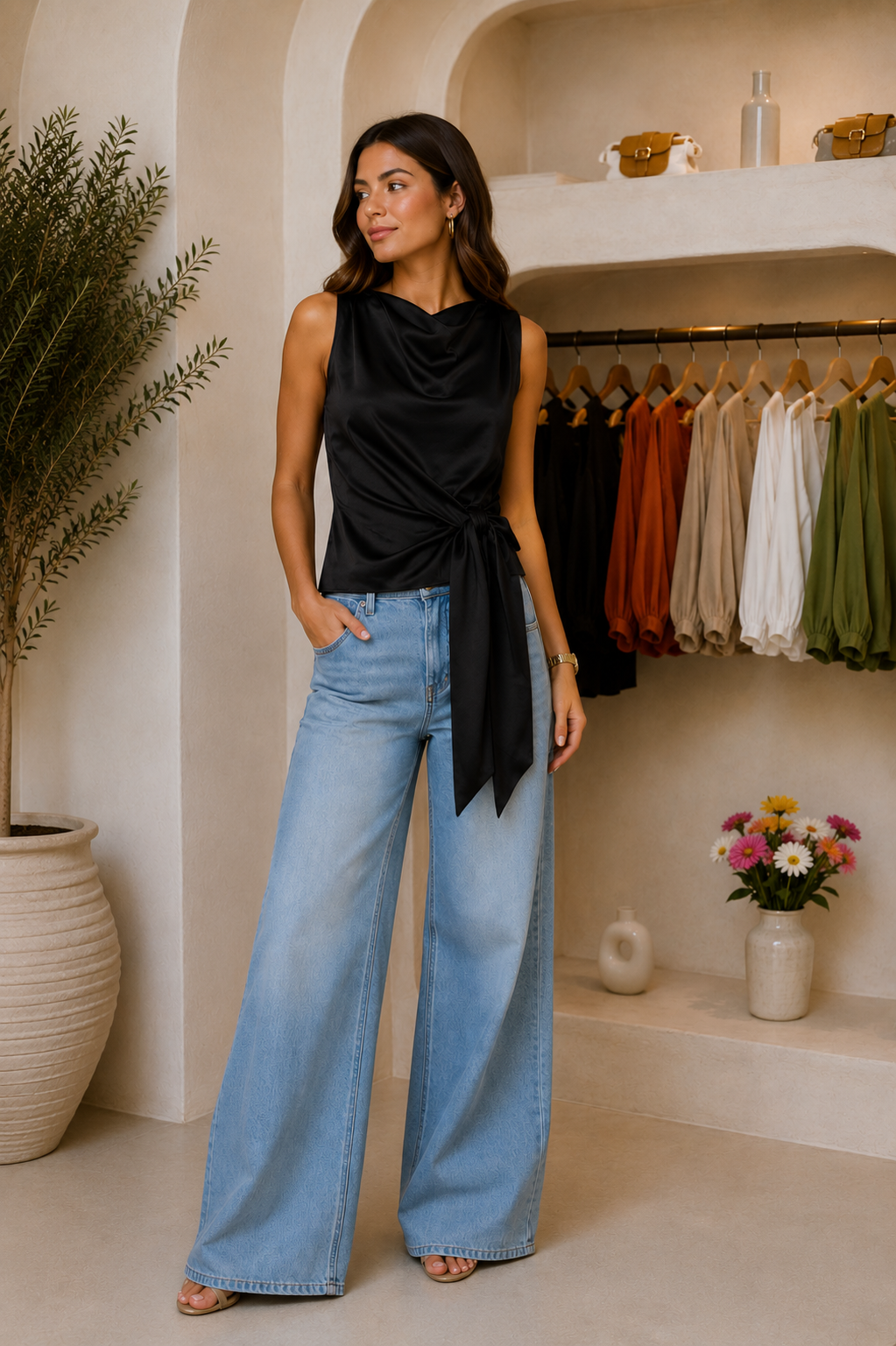 Élise Satin Top Black