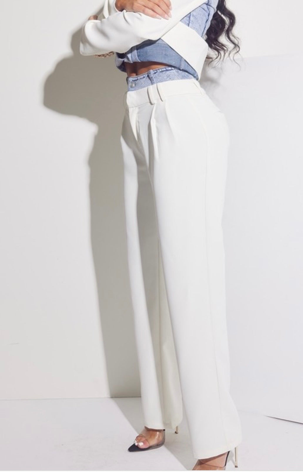 Chérie Double Waist Denim - White