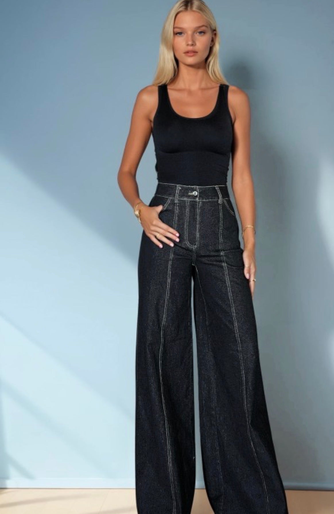 Chérie Black Wide Leg Palazzo with Stretch